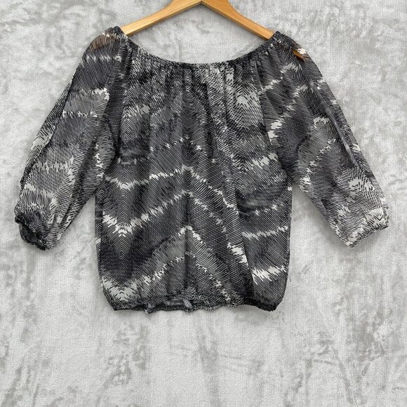 Cache Split Sleeve Geometric Print Sheer Chiffon Disco Blouse Top - Picture 3 of 10